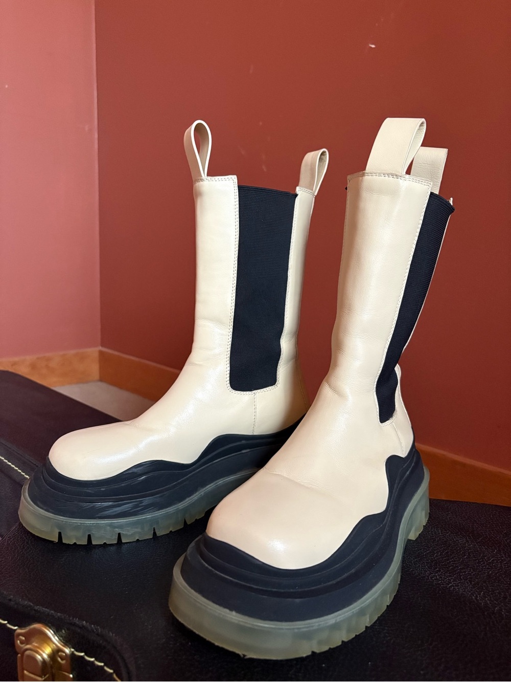 Bottega Veneta Tire Boots Limited Edition Ivory with clear soles